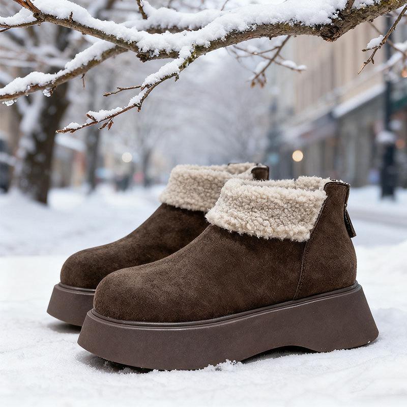 Women's Fashion Lightweight Height-enhancing Soft Sole Winter Warm One-step Fur One Snow Boots Velvet Lined Non-slip Casual Sports Cotton Boots