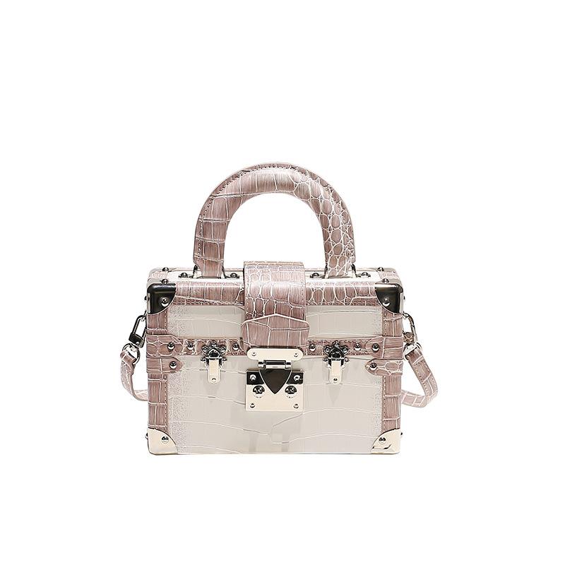 Trendy Handbag with Contrasting Color Riveted Box Bag, Fashionable and Versatile Leather Crossbody Small Square Bag