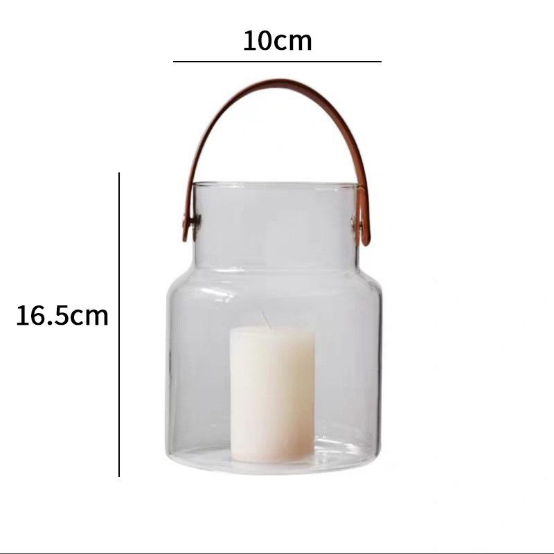 High End Vase Home Decor Storage Ornament Candle Holder Hydroponic Leather Handle Glass Vase