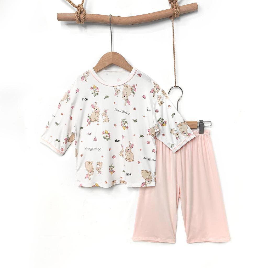Youkesi Mädchen Klimatisierte Sommer-Pyjamasets, Alter 3-15, Größe 80-160cm, Set mit 3/4-Ärmel und Hose