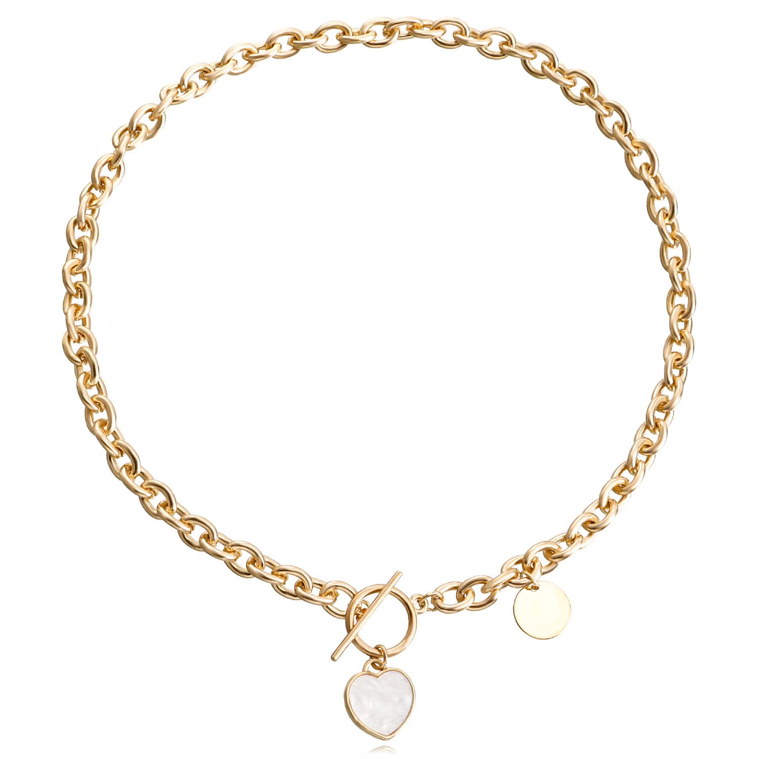 

European and American niche design high-end splicing chain imitation fritillary pendant necklace female, cold wind OT buckle pearl necklace