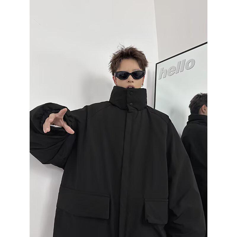 Men s Korean Style Stand Collar Puffer Jacket – Autumn/Winter Casual Loose Fit M чёрный