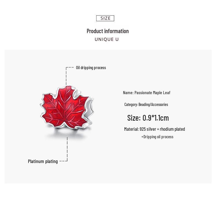 Silver Ziyun S925 Red Passion Maple Leaf Beads Fashion Oil Drop Leaf DIY Jewelry Accessories BSC335