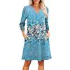 Women's Fashion V-neck Casual Beach Dress Three-quarter Sleeves Floral Print Dress