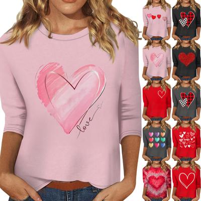 Women's Fashion Casual Round Neck 3/4 Sleeve Loose  Printed T-Shirt Ladies Top
