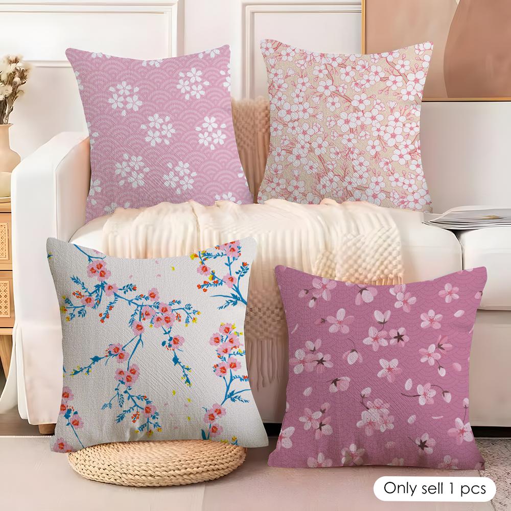 Sakura Blossom Pattern Cushion Cover Soft Plush Fabric DoubleSided Printed Cushion Covers for All Seasons Modern HomeDecor Gift