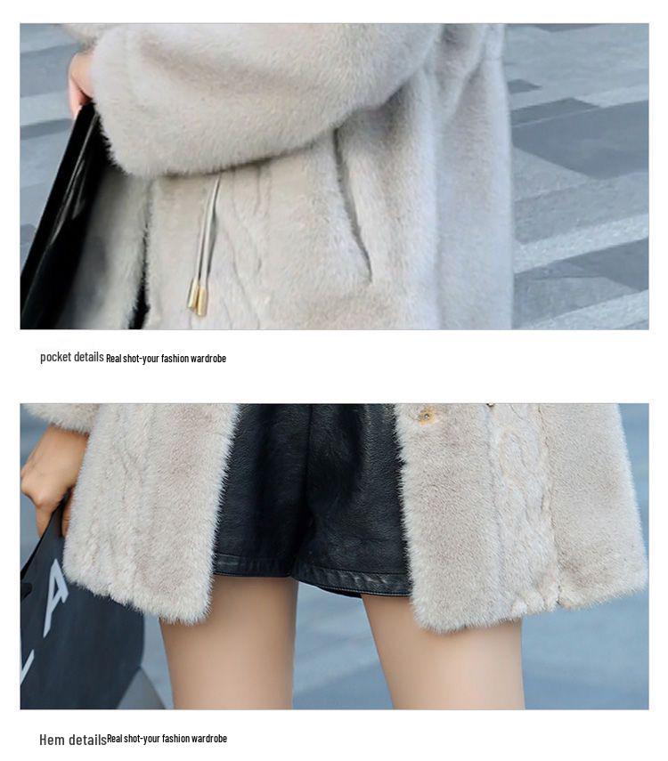 Mink Fur Hooded Mid-Length Winter Coat for Women