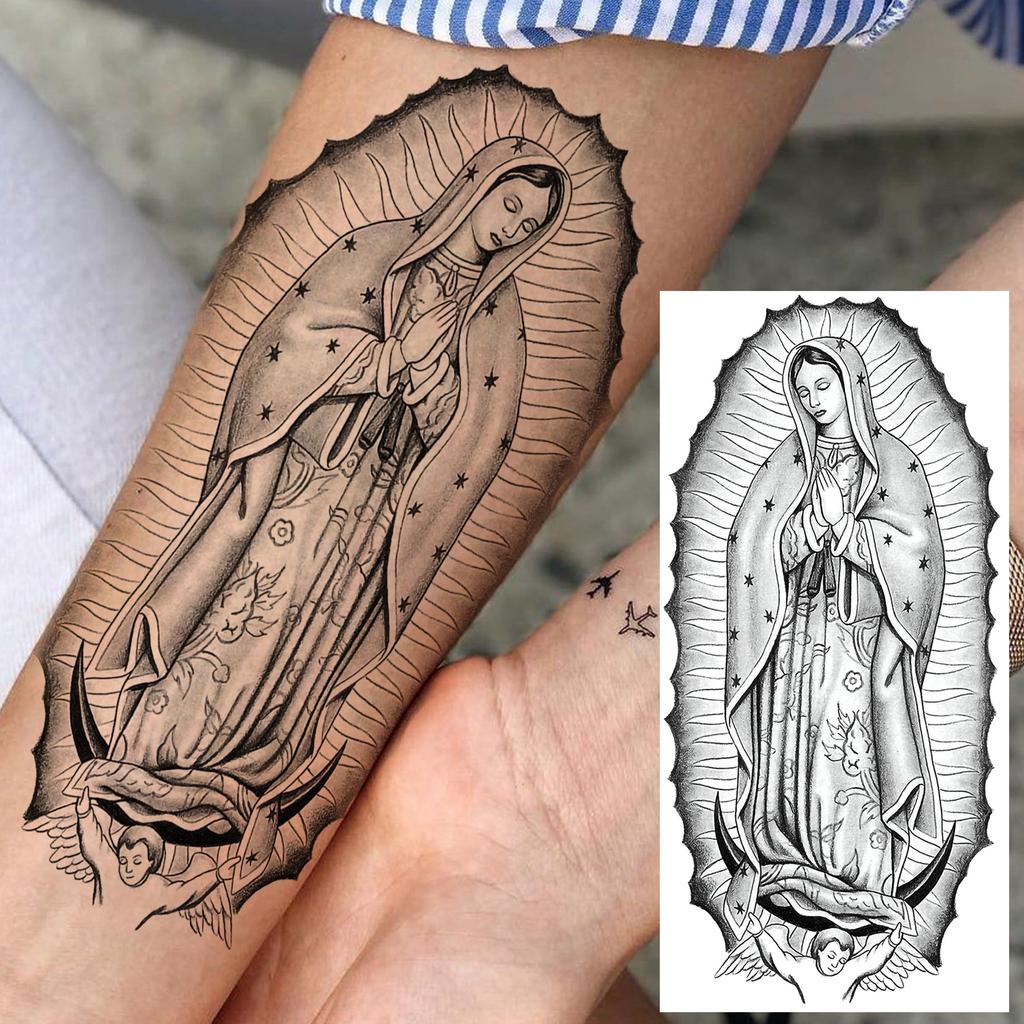1 Sheet Jesus Pray With Cross Thorn Temporary Tattoos For Men Women Adults, Long Lasting Waterproof 3d Temp Fake Tattoo Sticker