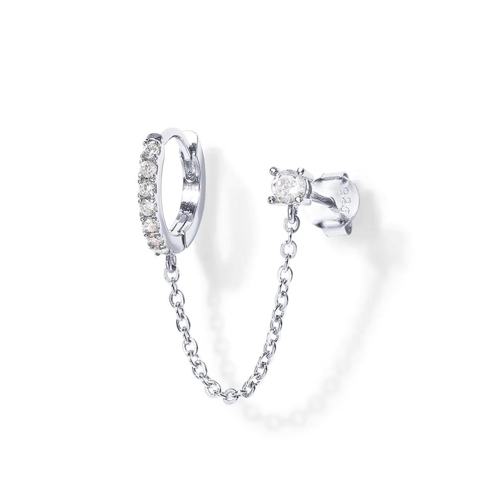 CANNER 1PC 925 Silver Eight-pointed Star CZ Piercing Earring For Women Tassel Chain Stud Earring Party Fine Jewelry