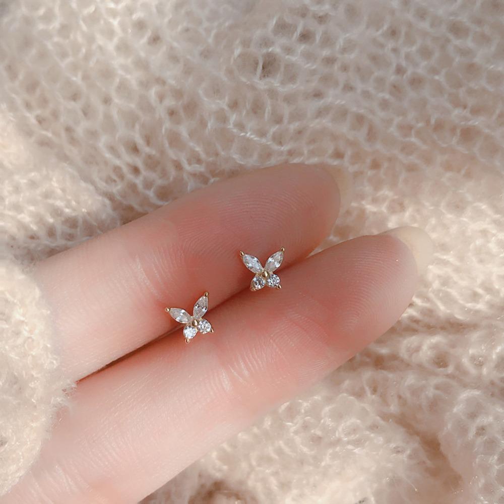 

S925 Silver Plated Zircon Small Butterfly Earrings for Women Elegant Dainty Bow Ear Jewelry