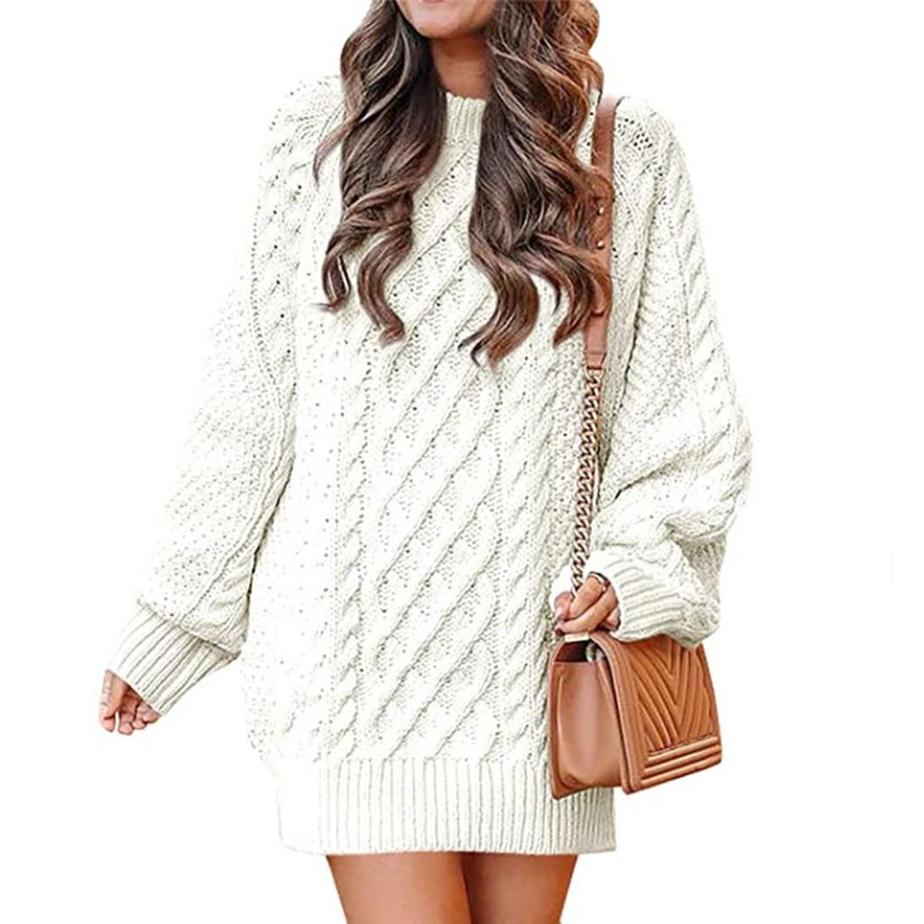 Women's Fashion  And Winter Round Neck Long-Sleeved Warm Sweater Top