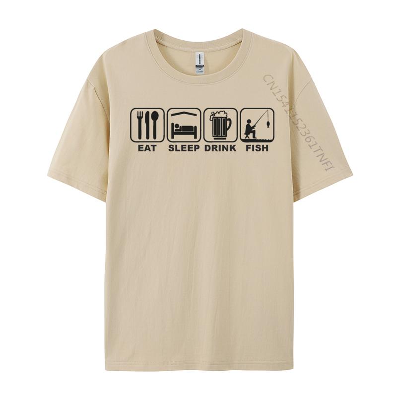 Tops Tees T-Shirt Eat Sleep Fish Repeat T-shirt Combed Cotton Crewneck  Tshirts Fitness Tight Prevailing