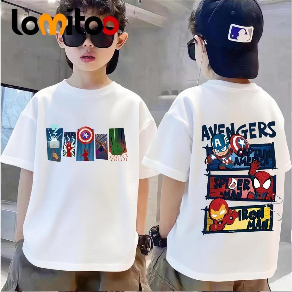 T-shirt clothing, children's animation trend, cute cartoon superhero short sleeved pattern, relaxing and comfortable