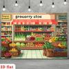 2D Cartoon Supermarket Backdrop Fruit Veggie Shop Photo Booth Background