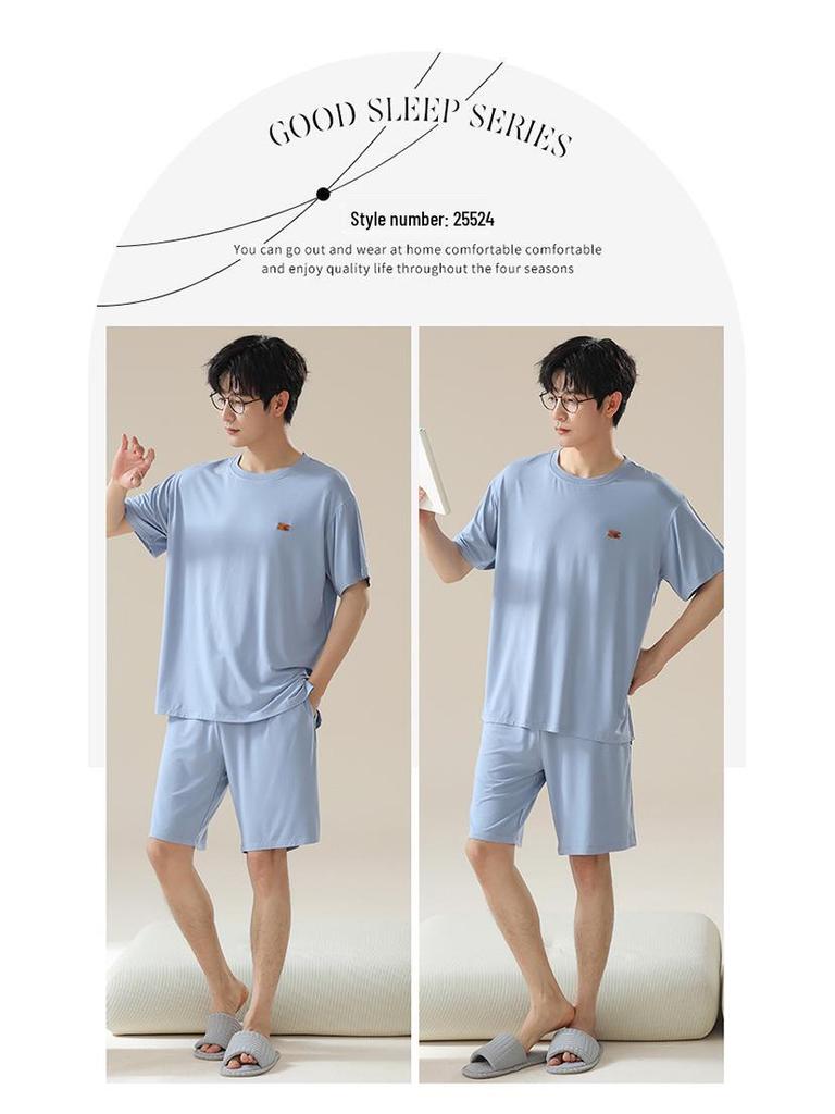 Men's Modal Short Sleeve Pajama Set - Lightweight Summer Loungwear, Loose Fit, Plus Size 200 Jin