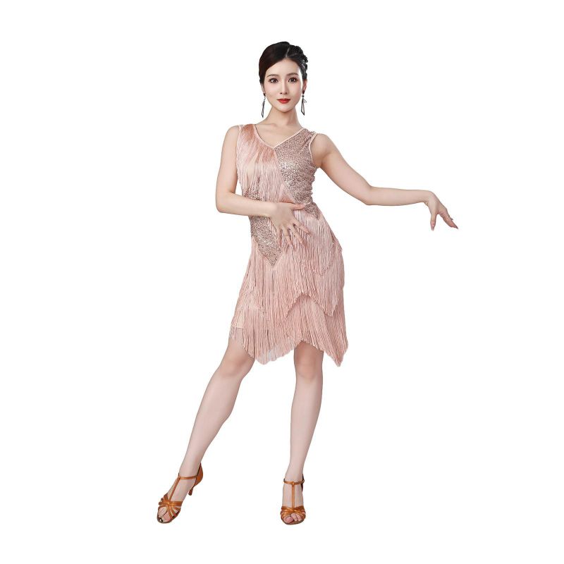 Women's Dance Dresses Sleeveless Sequin Fringe Latin Dance Dress