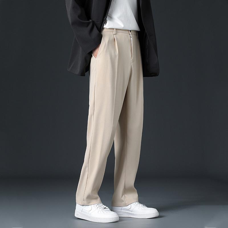 Frühling Sommer Koreanischer Preppy-Stil Lässige Lockere Anzughose Herren Einfarbig Knopf Reißverschluss Taschen Mode Vielseitig Gerade Hose