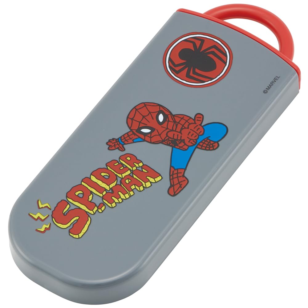 Skater Cutlery Set for Children - Lunch Box Set, Chopsticks, Spoon, Fork, Made In Japan, Slide-Type, Name Sticker Included, Trio Set, Spider-Man Pop