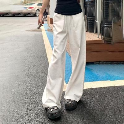 Sommer Dünn Koreanischer Stil Weiß High Waist Weites Bein Gerades Bein Hosen für Damen Drapierte Lockere Lässige Hosen