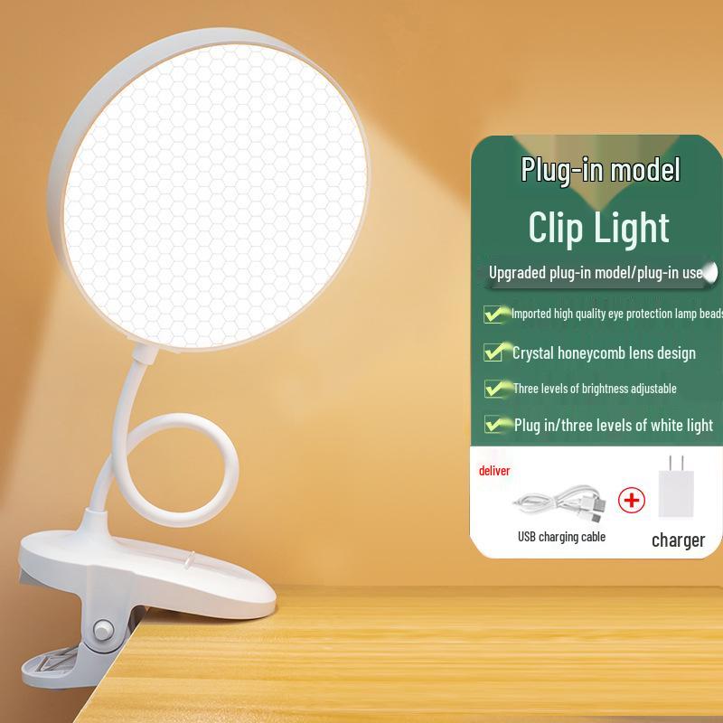 Rechargeable LED Clip-On Desk Lamp - Eye Protection Night Light for Dorms and Bedside Reading
