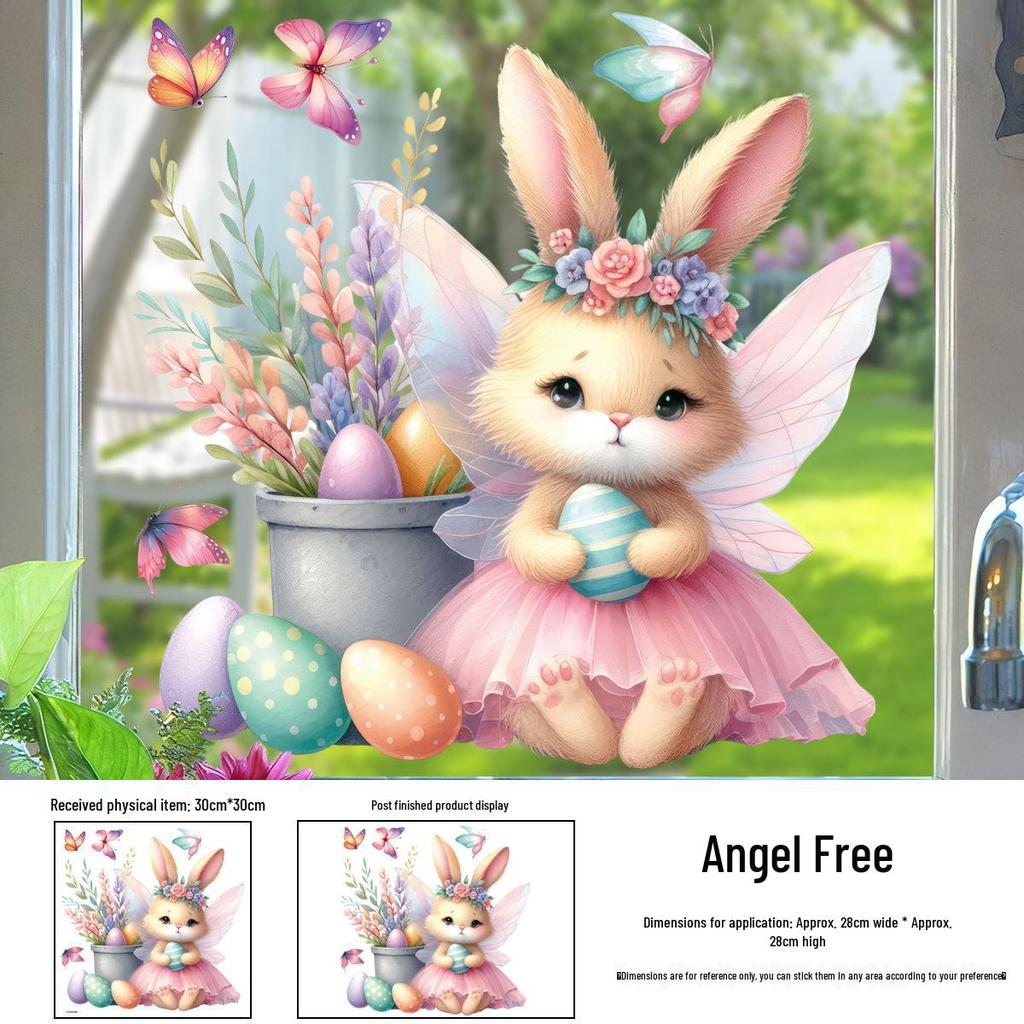 Easter Bunny & Chicks Colorful Window Stickers - Static Cling Decorations