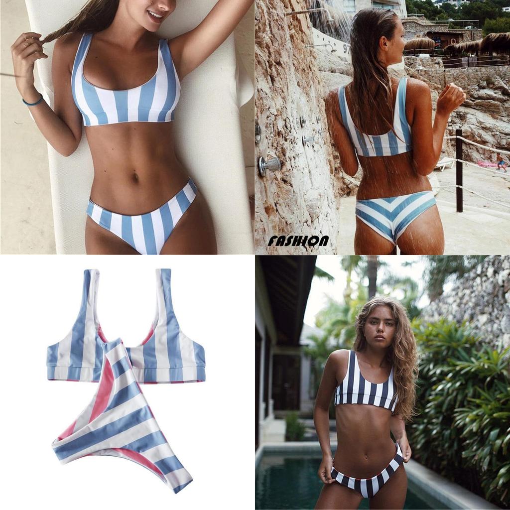Exquisite Mangopies Women Blue Stripe Bikini Set Radiating Timeless Summer Elegance