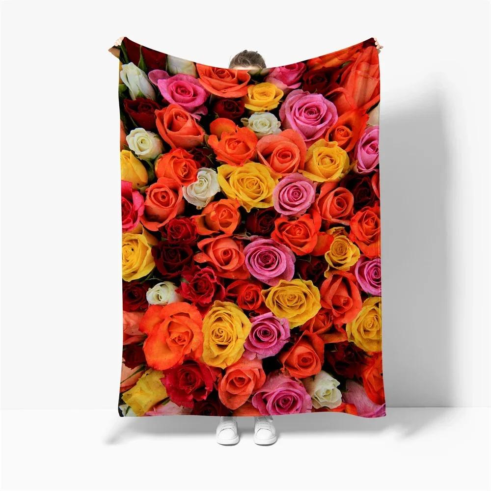 Rose Blanket, Soft Cozy Floral Throw Blanket Gift for Girl Women, Fuzzy Comfy Flannel Blanket for Couch,Travel,Bed,House Decor
