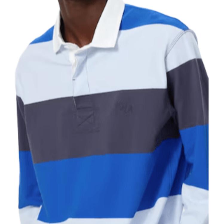 Uniqlo X JW Anderson Collaboration SS25 Striped Patchwork Design Loose Long Sleeve Polo Shirt Unisex Tops Blue 477796-64