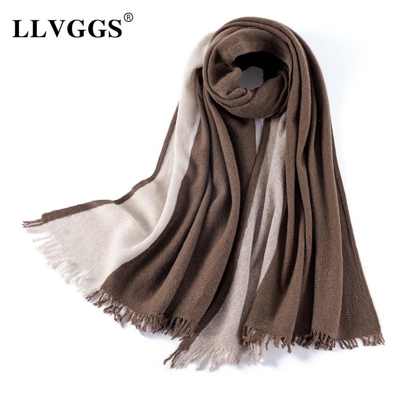 2025 women's knitted wool scarf women's fringed color matching wool lady scarf shawl warm wear fashion