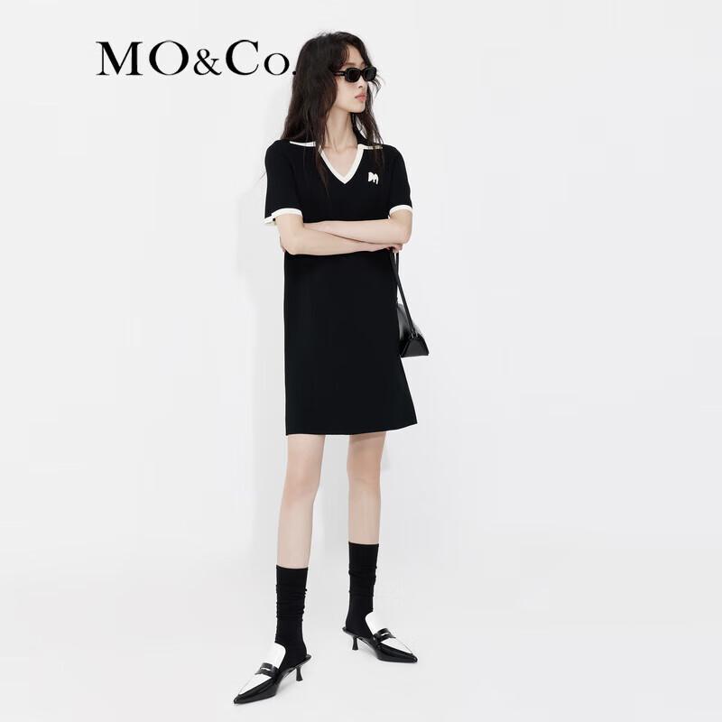MO&Co. French Chic Contrast Trim Polo V-neck Short Sleeve Dress