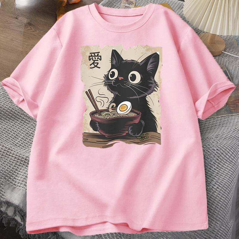 Funny Cat RaUnisex Graphic Tee Japanese Kawaii Anime Cat TShirt Cotton Short Sleeve Oversized Loose Short Sleeve Tee Streetwear