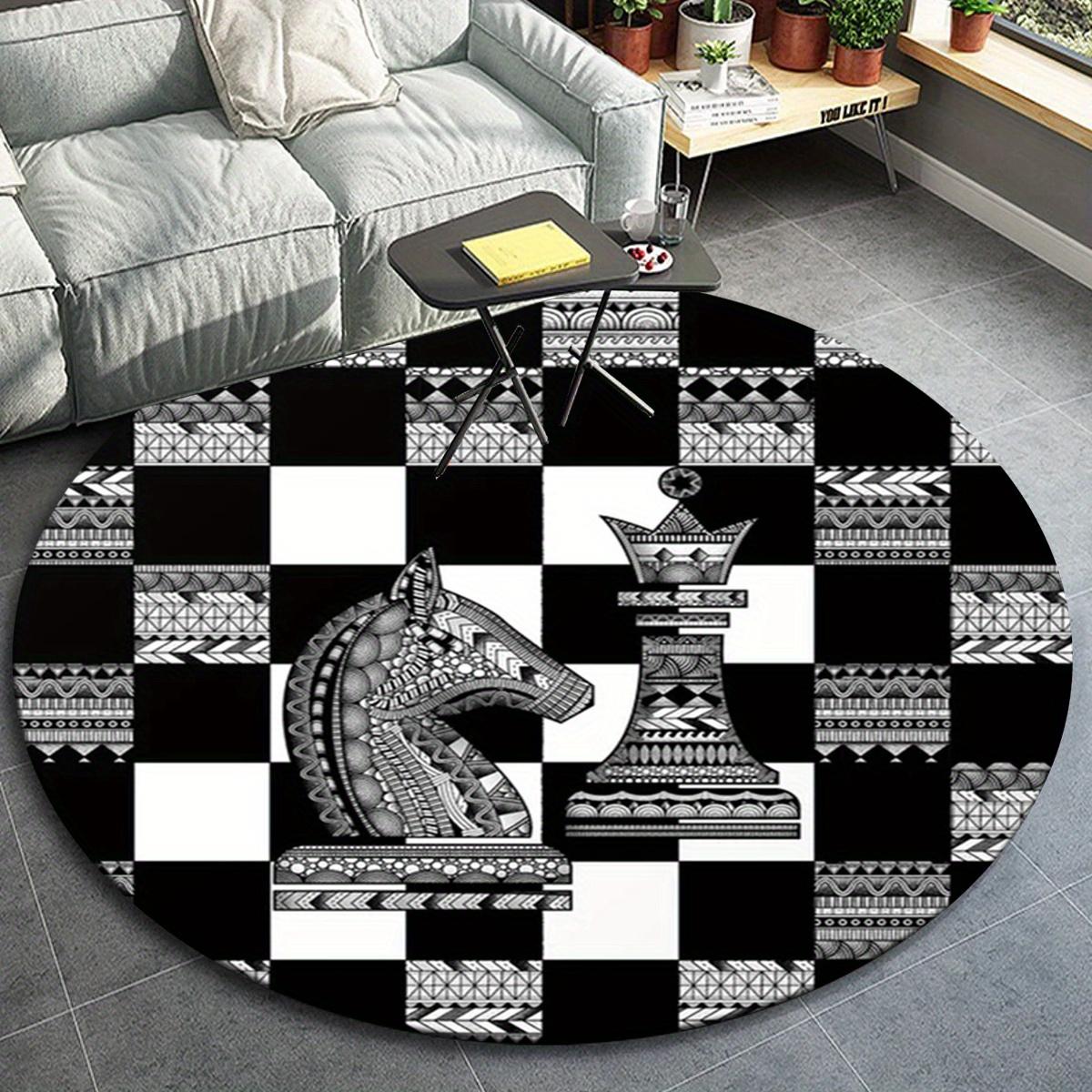 

1pc Black and White Checkerboard Pattern Round Floor Mat, Non-slip for Living Room Bedroom Chair Carpets Home Decor Gifts, Home Decor Room D 80cm by 80cm