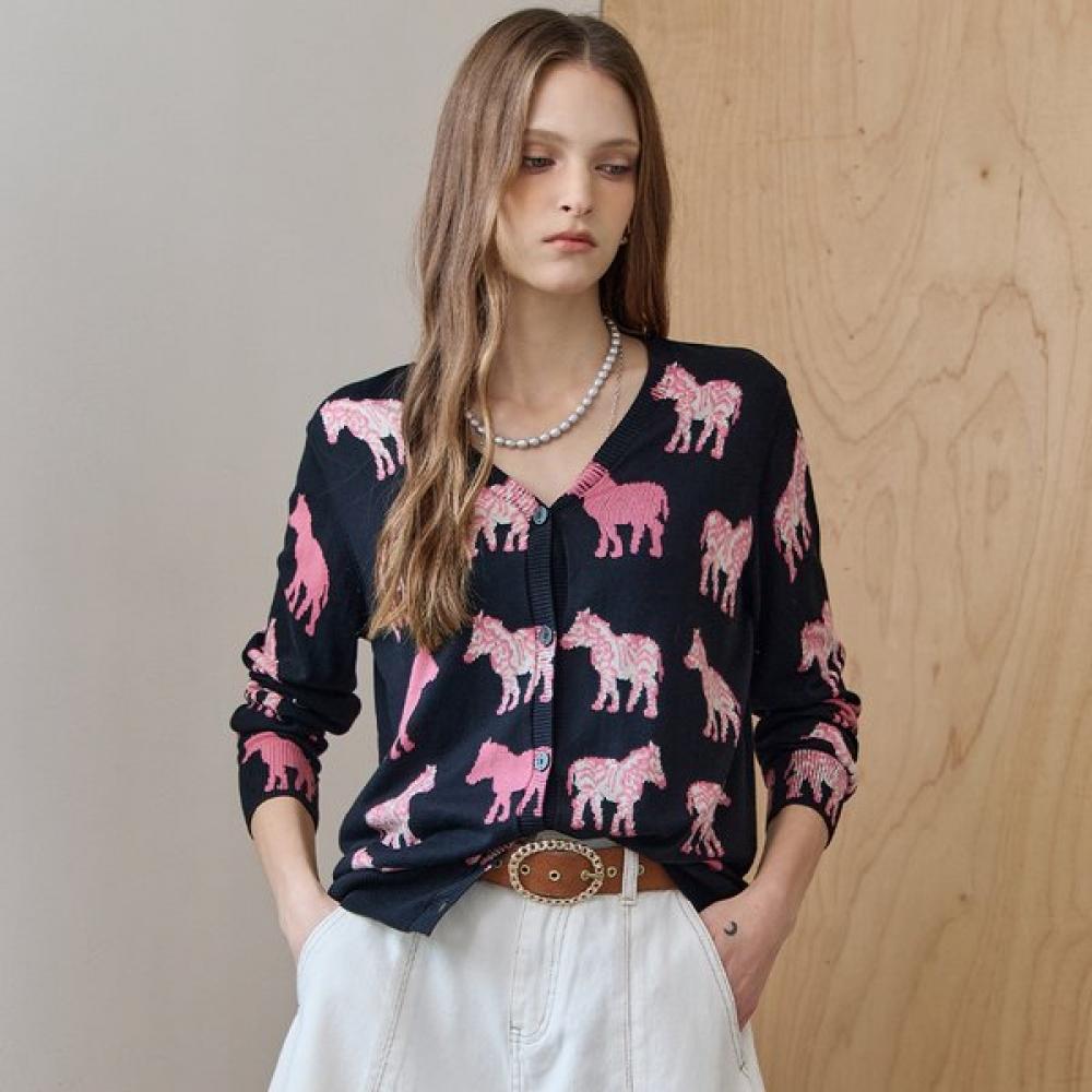 

Maxza Zebra Jacquard V Neck Knit Cardigan Ze11qd007na blacks/FREE