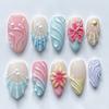 30pcs of Almond-shaped Fake Nails, 3D Three-dimensional Carved Gradient Wearing Nail Design, Glossy Nail Patch Detachable Fake Nails