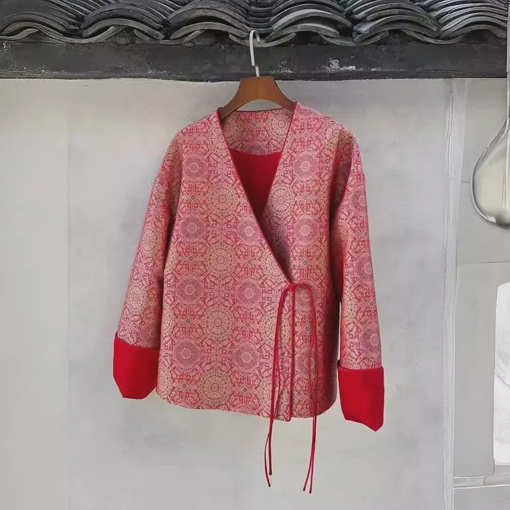 Yang Mi's Stylish New Year Outfit: 2024 Spring Red Chinese-Style Printed Jacket for Women