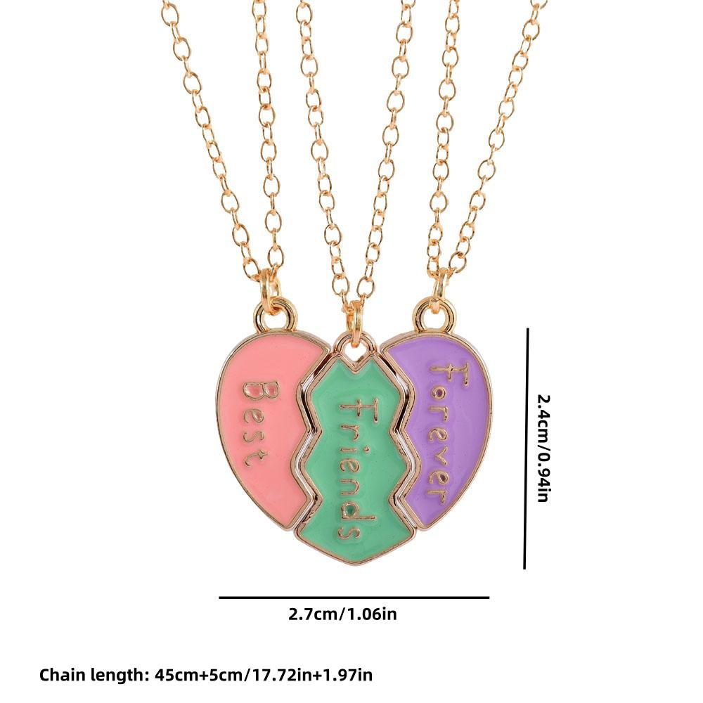 A Girl 3Pcs/set Heart-shaped Stitching Letter Best Friend Necklace BFF Friendship Jewelry Gifts for Girls