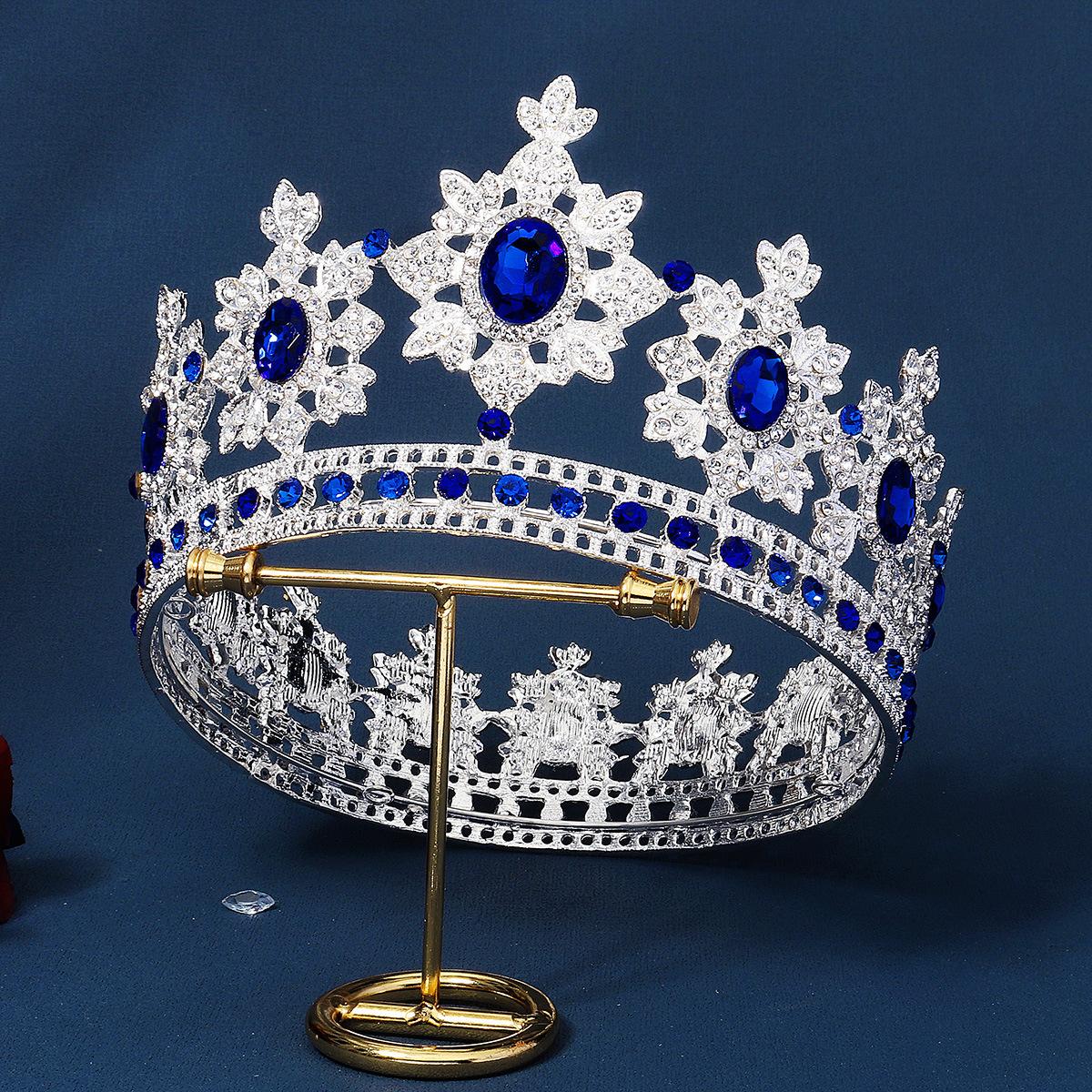 Retro Baroque Corona Full Crystal Crowns for Queens Bridal Wedding Crown Elegant Luxury Crown Tiara Corona синий