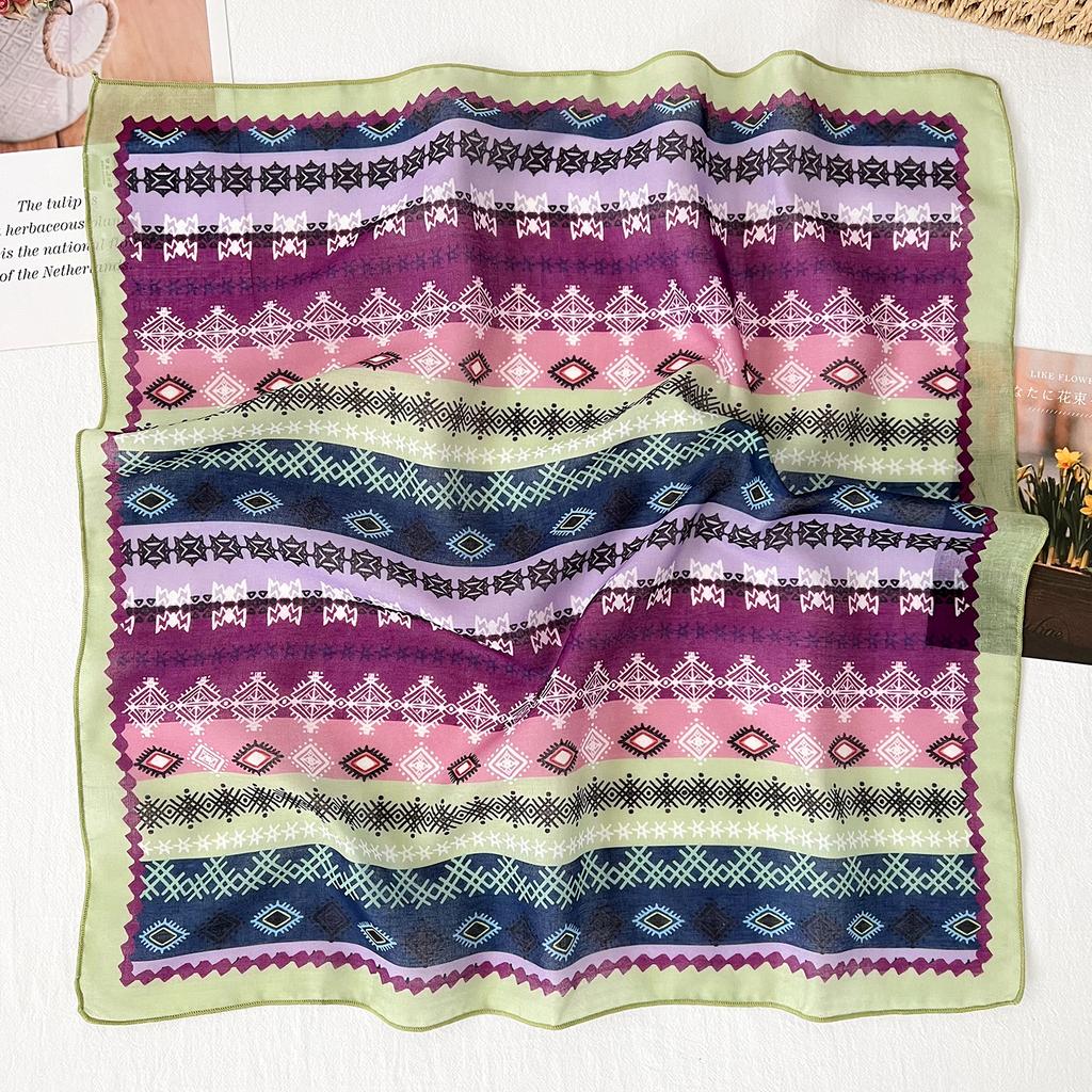Summer new fashion multi-functional headscarf geometric printing cotton and linen small square scarf women's versatile decorative neck scarf