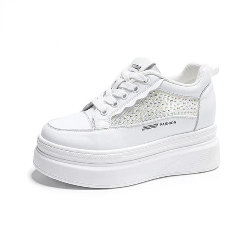 Fashion Outdoor Jogging Rhinestone Bling Sneakers Women Chunky Shoes height increase Design Ladies Footwear Leather Platform Trainers