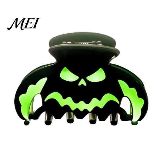 Glow in The Dark Hair Clips Halloween Claw Clips, Luminous Ghost Pumpkin Pattern Acrylic Anti-slip Fluorescent Accessories Grippers for Women