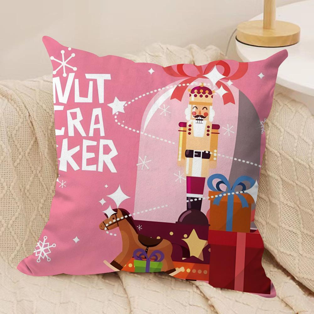 Nutcracker Soldier Cushion Cover Soft Plush Fabric Double-Sided Printed Sofa Cushion Cover for All Seasons Home Decor Gift