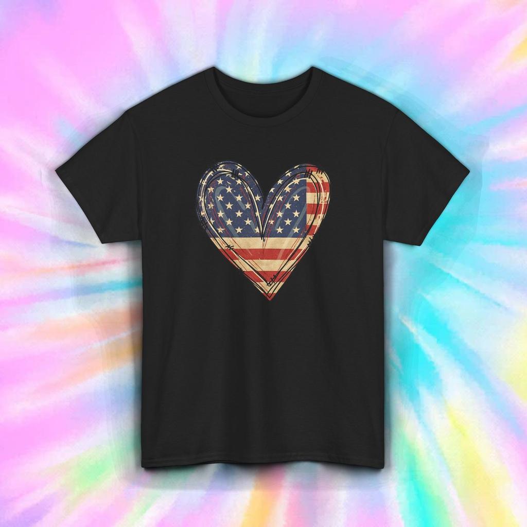 Distressed American Heart Shirt | Patriotic USA Flag Vintage Pride Tee S-4xl