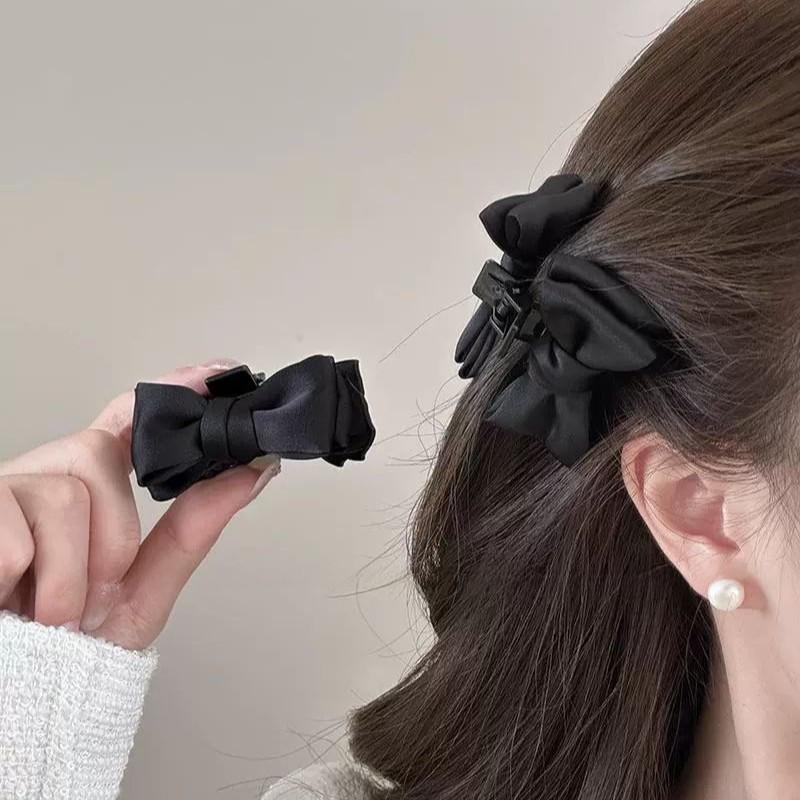 Elegant French Black Bow Hair Claw Clip for Women - Small Size, Versatile Princess Style for Bangs, 2025
