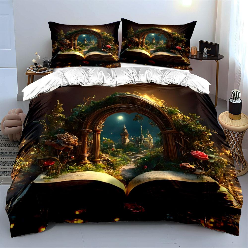 Fantasy Book Decor Set - Home Soft Skin-Friendly Bedding Set Includes 1 Duvet Cover And 2 Pillowcase, Gift