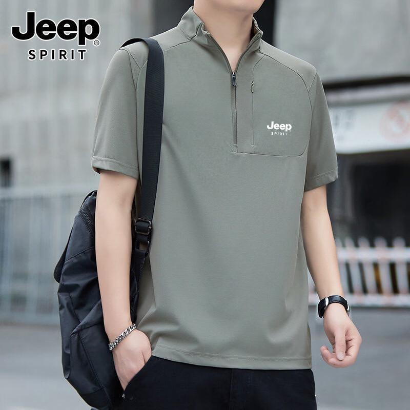 JEEP SPIRIT Men s Quick-Dry Zipper Polo T-Shirt 4XL