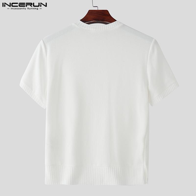 INCERUN Men Casual Short Sleeve Buttons Up Casual Fitted Tops T-shirts