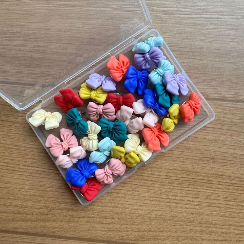 Pack of Bowknot Theme Thumbtacks Safe Design Push Pins Set with Storage Box for Wall Decorations School and Office Use