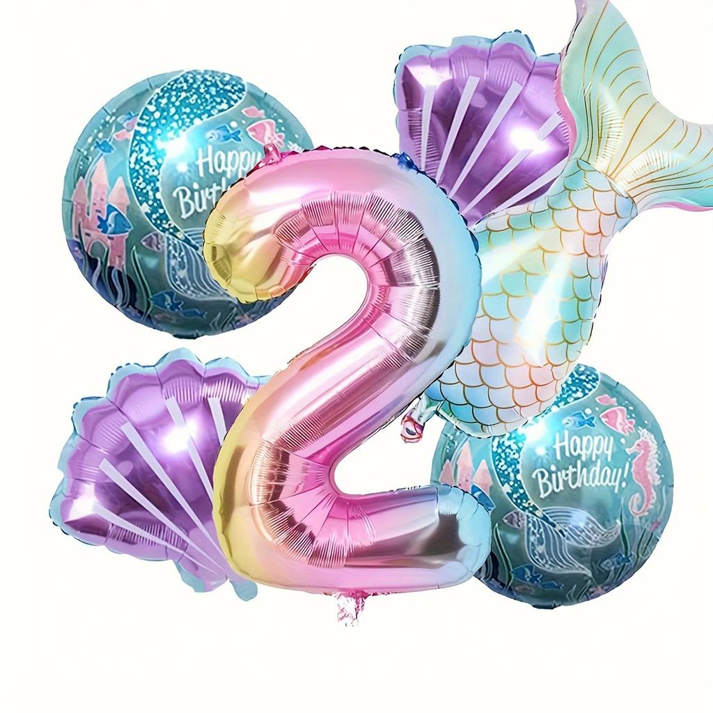 Little Mermaid Party Balloons Set 32Inch Number 1-9 Foil Balloon Mermaid Ocean Theme Girl Birthday Party Decoration Baby Shower
