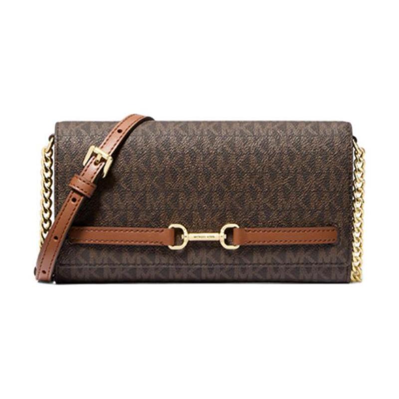 MICHAEL KORS Carson Horsebit Adjustable Chain Shoulder Strap Magnetic Closure Faux Leather Crossbody Bag Large Women s Dark Brown коричневый