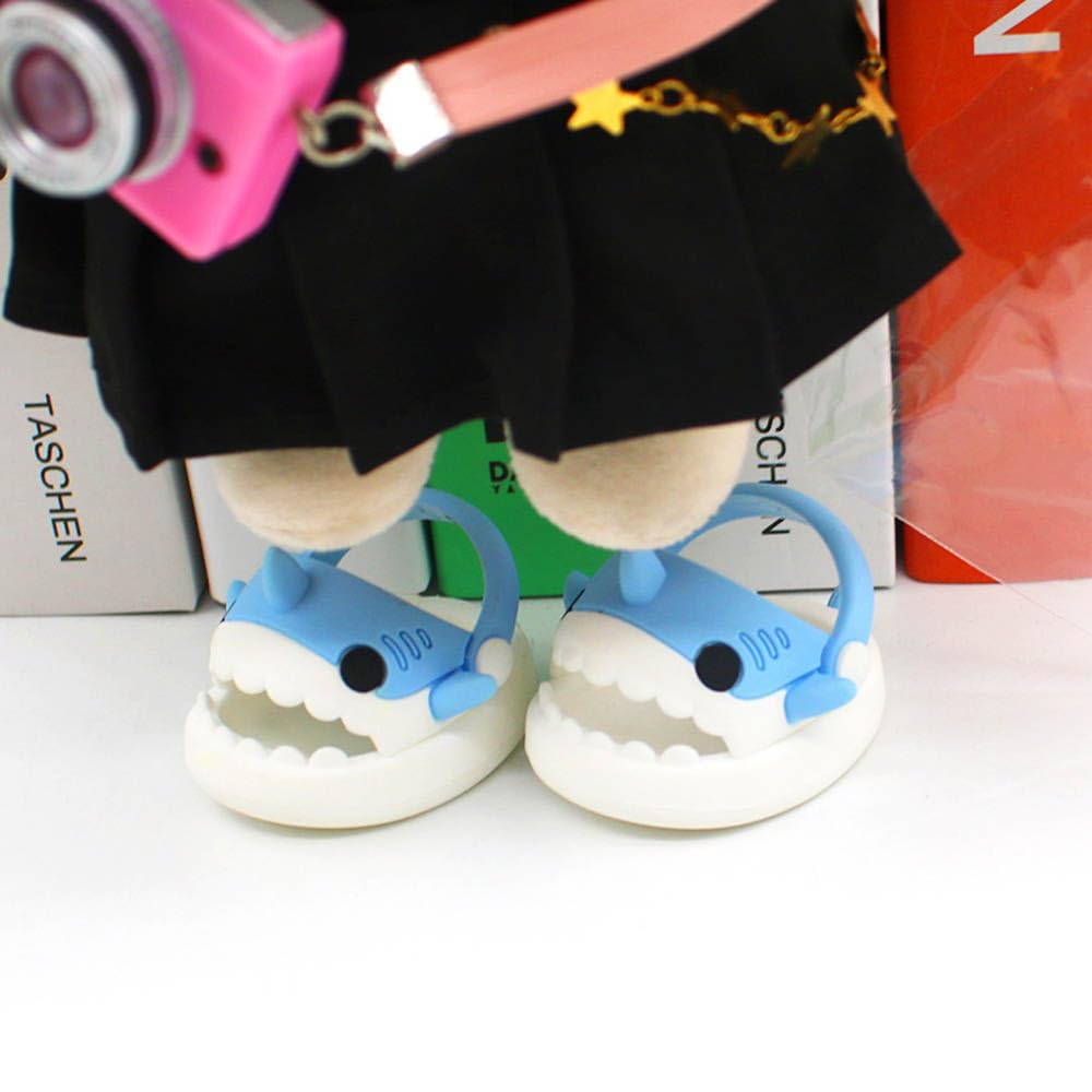 niannyyhouse 20cm Plush Shark Shoes Slippers Cotton Doll Sandals Dress-Up Doll Accessories (Gray)